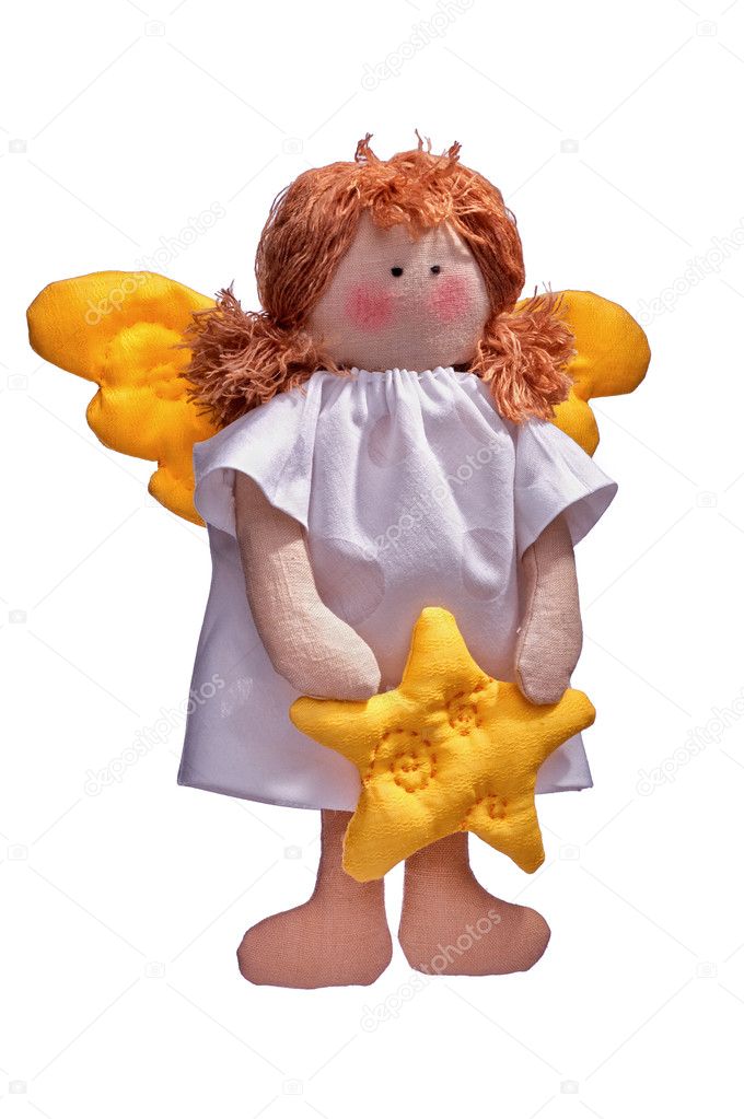 Interernaja toy a doll an angel in style Tilda on a white background