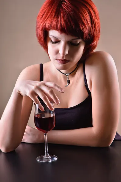 stock image Girl c a red wine glass