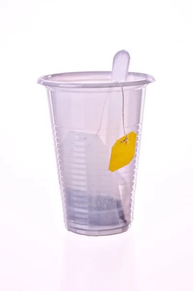 Čaj v plastové sklo — Stock fotografie