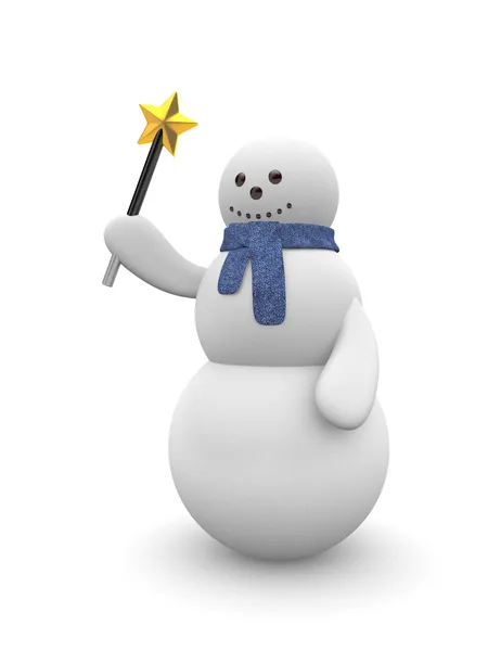 Snowman with magic wand — Stock Photo, Image