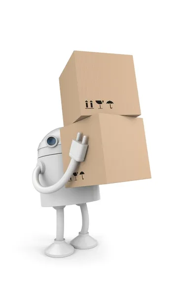 Robô com caixas de papelão — Fotografia de Stock