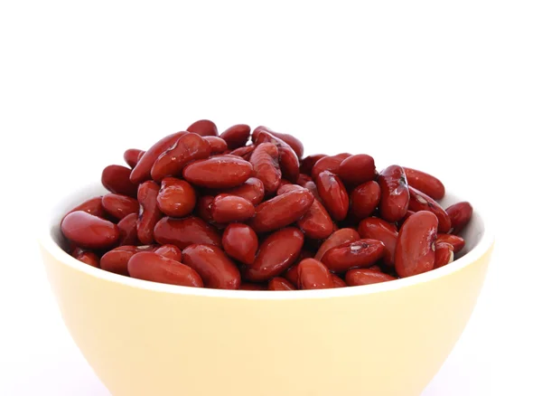 Many Cooked Red Beans Yeallow Bowl White Background — Stock Photo, Image