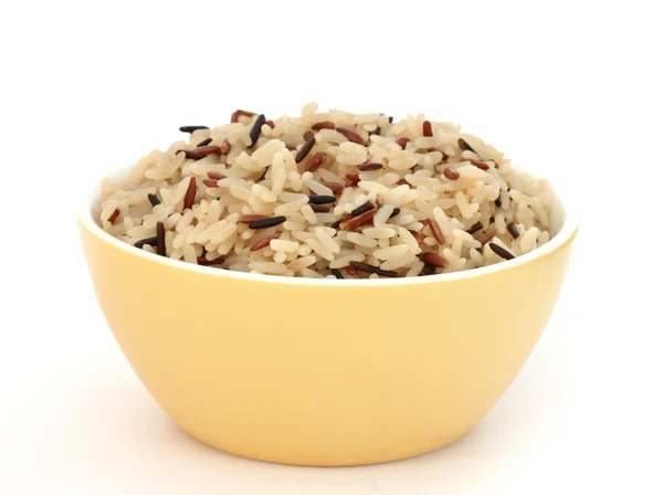 stock image Close up view of cooked variety of rice sorts in yellow bowl - basmati and indian black