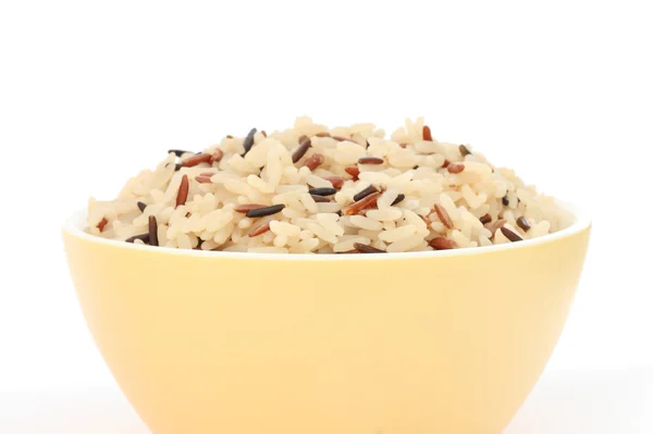 stock image Close up view of cooked variety of rice sorts in yellow bowl - basmati and indian black