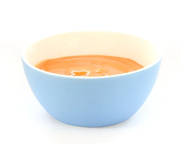 Blue bowl with children fruit porridge mush with — Stock Photo, Image