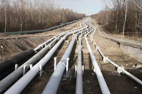 Pipelines menant à l'horizon avec centrale électrique — Photo