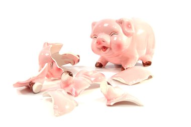 Whole and broken piggy bank clipart