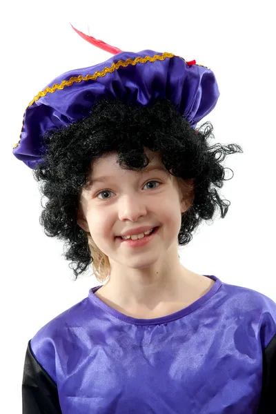 Little girl dressed as black pete — Stock Photo, Image