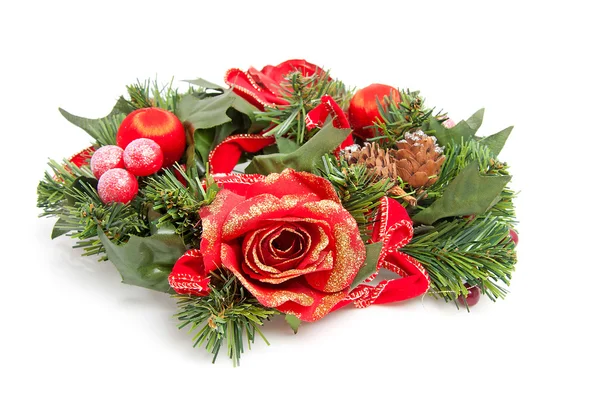 Christmas wreath with red roses — Stock Photo, Image