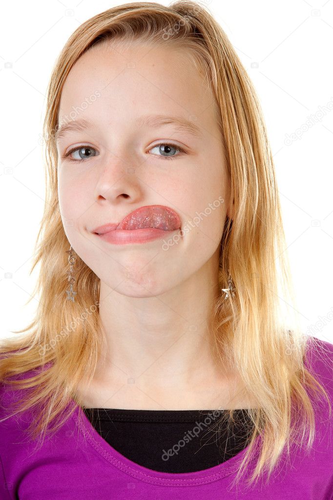 Young girl makes funny face