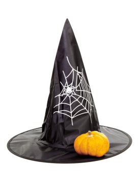 Black fabric witch hat with pumpkin for Halloween clipart