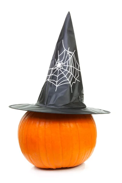 Big pumpkin with witch hat — Stock Photo, Image