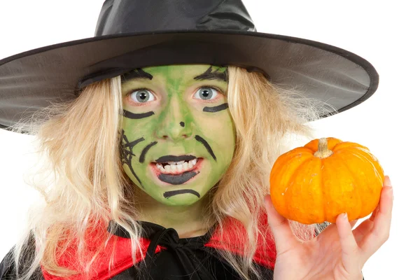Porträtt av gröna halloween häxa i närbild — Stockfoto