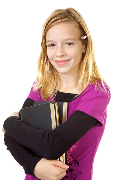年轻的女孩携带书籍 — 图库照片