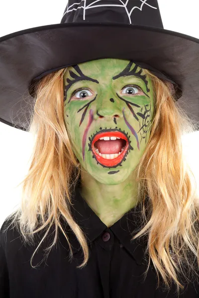Портрет зелёной ведьмы Хэллоуина — стоковое фото