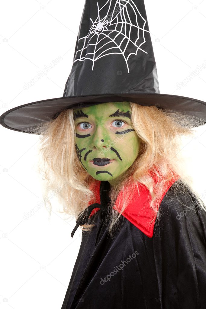 Portrait of green Halloween witch
