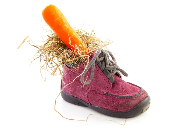 Των μικρών παιδιών παπούτσι με καρότο — Φωτογραφία Αρχείου