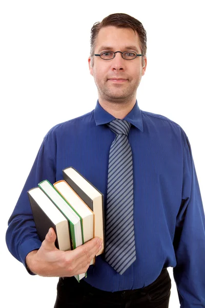 Manliga nerdy geek bär böcker — Stockfoto