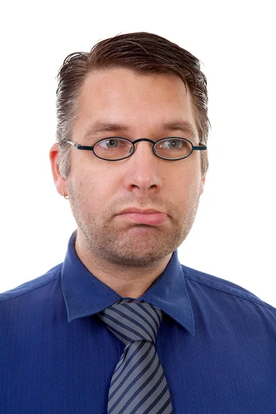 Portret van mannelijke nerdy geek maken grappig gezicht — Stockfoto