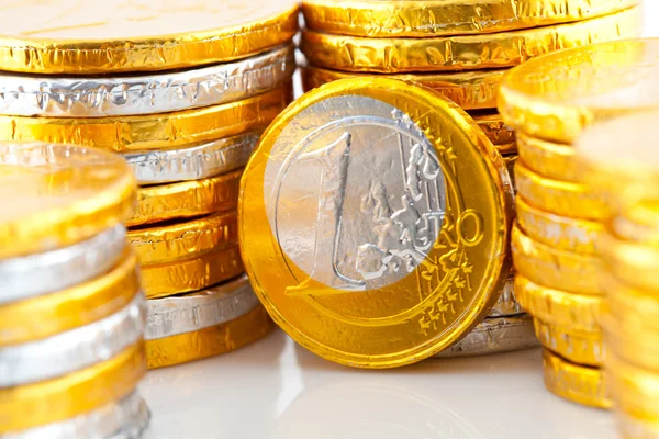 Chocolate euro money in closeup — Stock Photo, Image