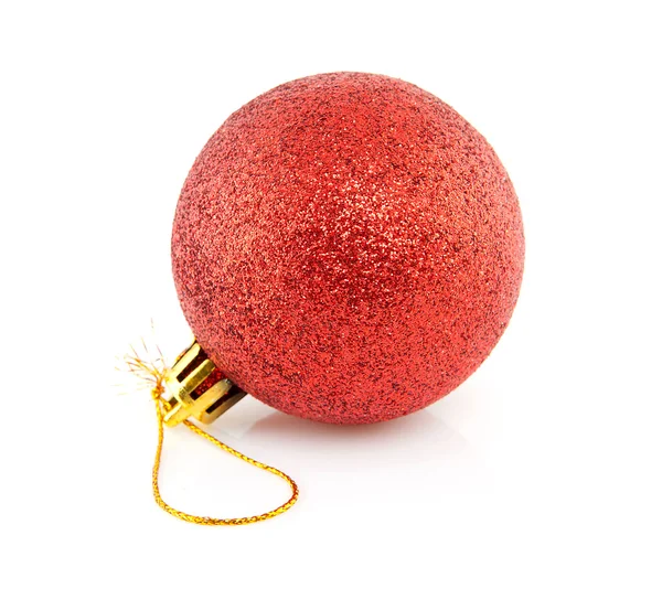 One Red Glitter Christmas Ball Isolated White Background — Stock Photo, Image