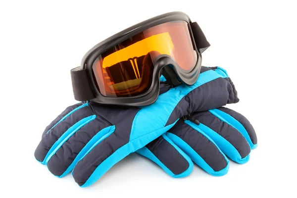 スキー用ゴーグルと手袋の白い背景で隔離 — ストック写真