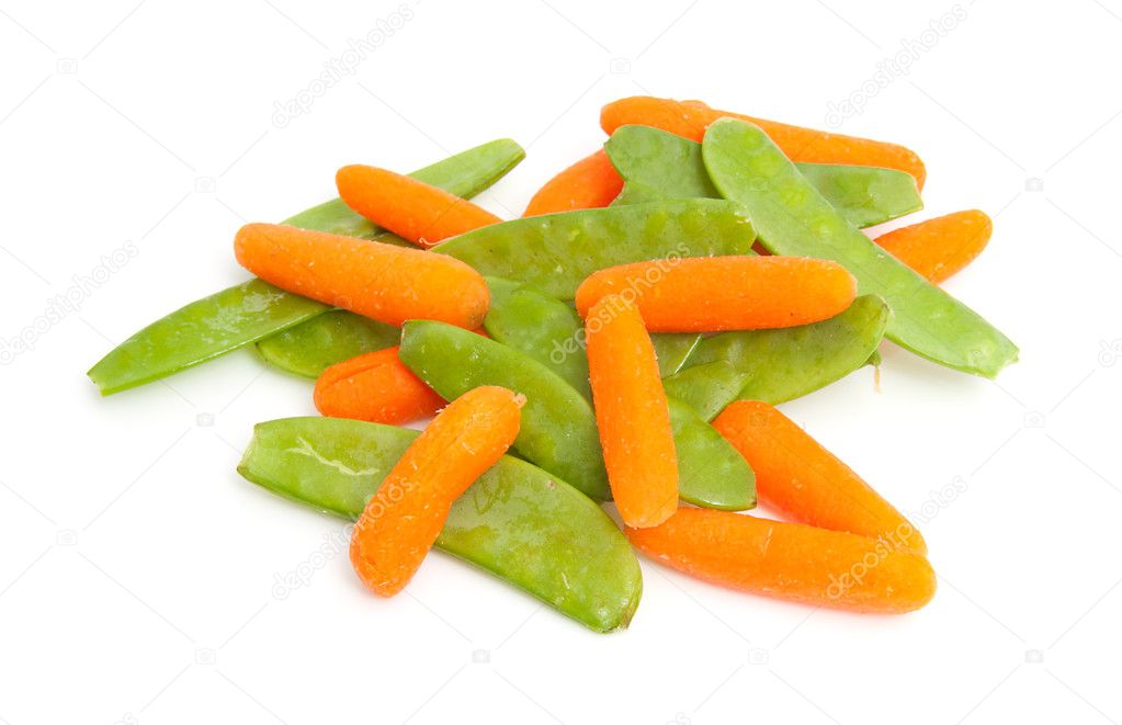 Pile of fresh carrots and snow peas