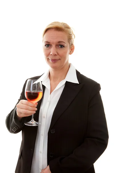 杯酒在白色背景的女商人 — 图库照片