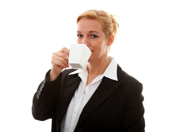 Businesswoman with cup of coffee or tea — Stock Photo, Image