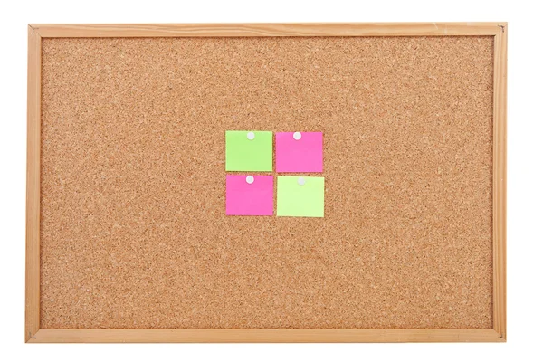 Blank sticky notes pinned on cork memo board — Stock Photo, Image