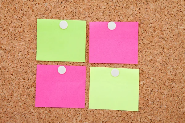 Blank Sticky Notes Pinned Cork Memo Board Closeup — Stock Photo, Image