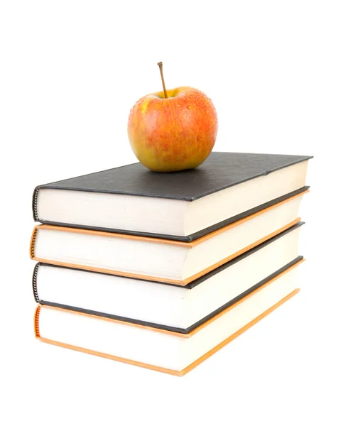 Back School Stack Books Apple Top White Background — Stock Photo, Image