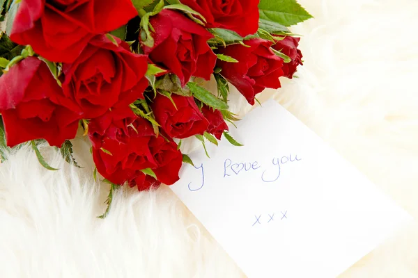 Romantic Note Love You Red Roses — Stock Photo, Image