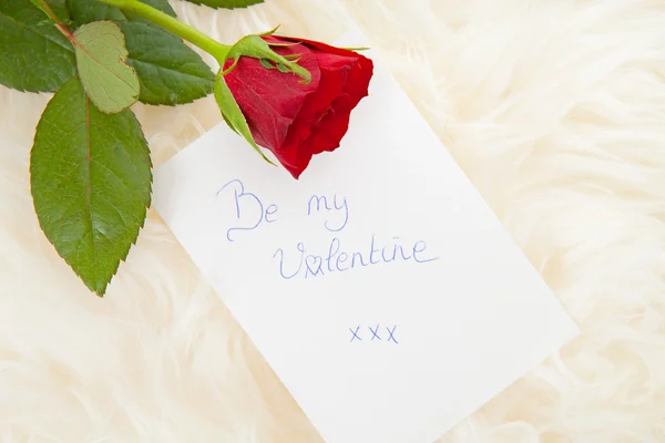 Romantische Opmerking Valentine Met Rode Roos — Stockfoto