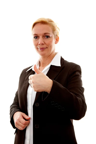Business Woman Thumps White Background — Stock Photo, Image