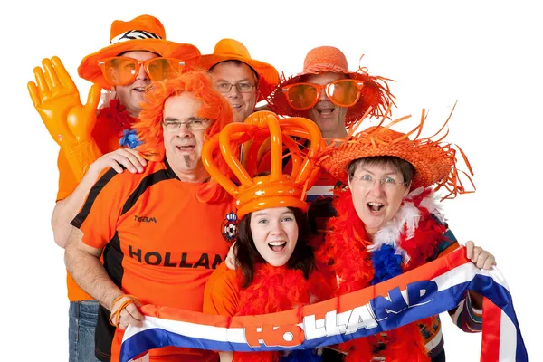 Группа Голландских Футбольных Фанатов Белом Фоне — стоковое фото