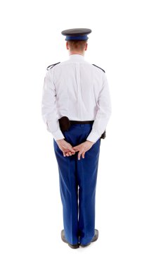 Dutch police officer from behind over white background clipart