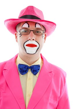 Portrait of male clown in pink