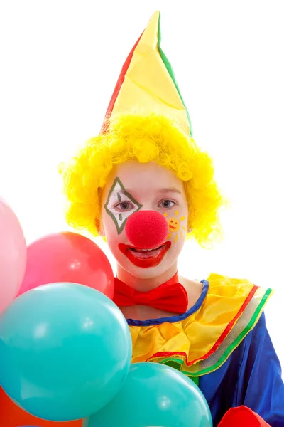 Criança vestida de palhaço engraçado colorido — Fotografia de Stock