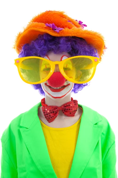 Portret dziecka ubrany jak kolorowy Klaun śmieszne — Zdjęcie stockowe