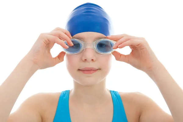 Mladá dívka v plavky nad bílým pozadím — Stock fotografie
