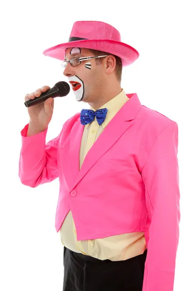 Manliga clown som cirkusdirektör i rosa — Stockfoto