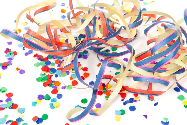 Party streamers and colorful confetti — Stock Photo, Image
