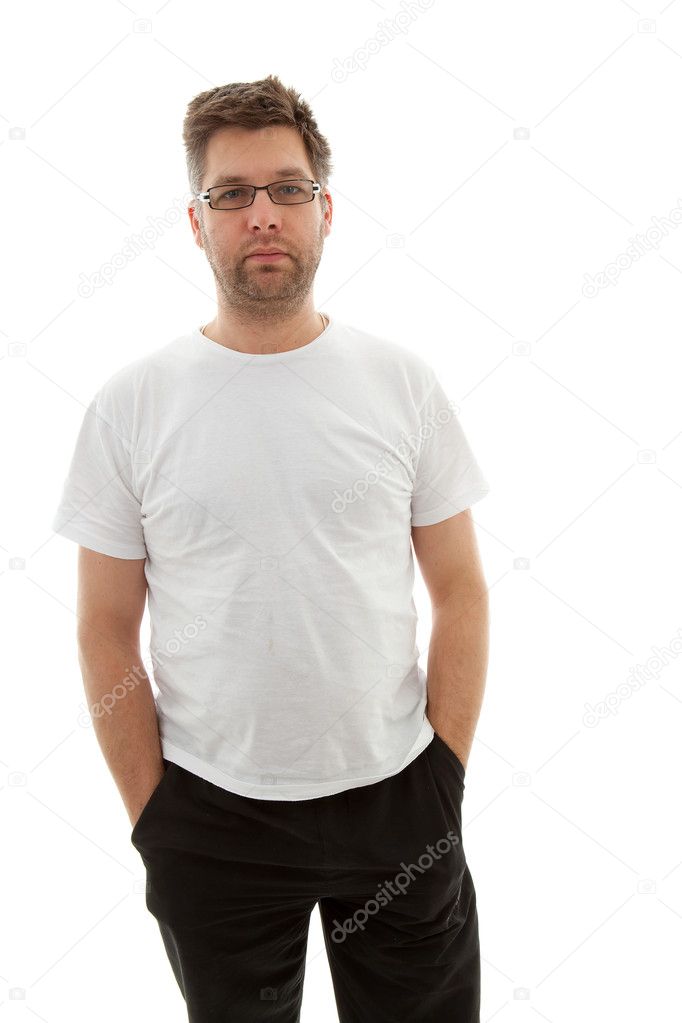 Unshaved man looking into camera