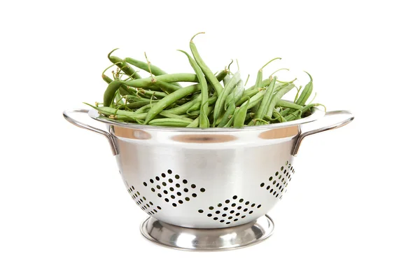 stock image Metal Colander with long green beans