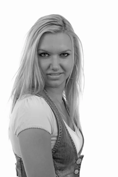 Portrait of young blonde woman in black and white — Stock Photo, Image