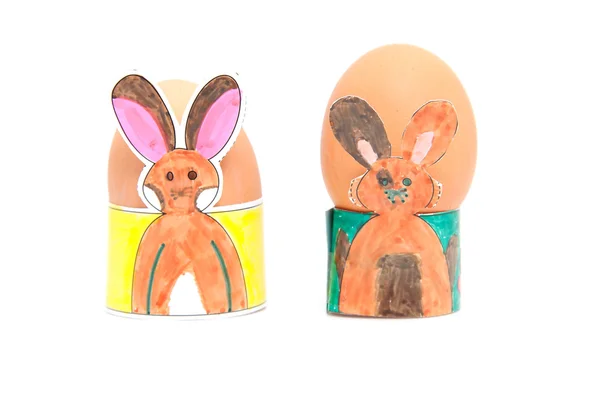 Dos soportes de huevo de Pascua hechos por niños —  Fotos de Stock