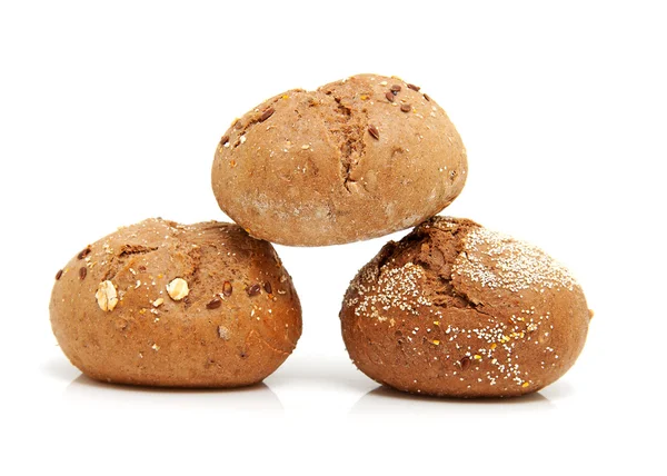 Three fresh baked buns in closeup — Stock Photo, Image