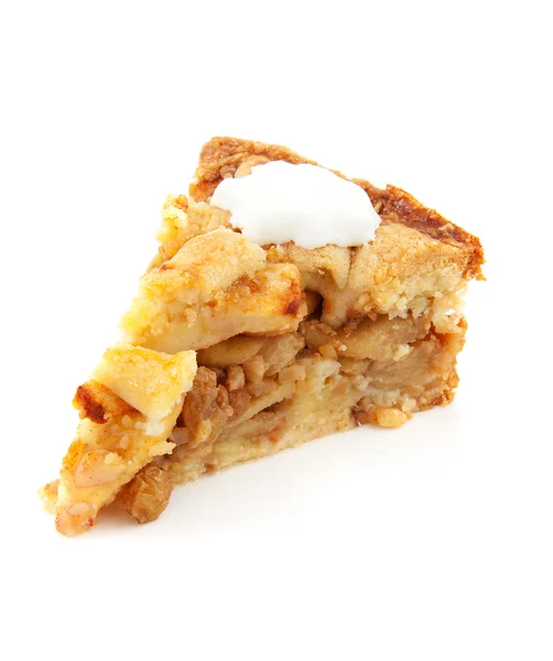 Pièce de tarte aux pommes à la crème fouettée — Photo