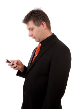 Business man with smart phone clipart